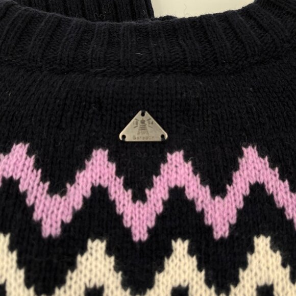 Barbour Midhurst Fair Isle Knit Sweater Size 14 Wool Blend Navy Winter Pullover - Picture 6 of 11